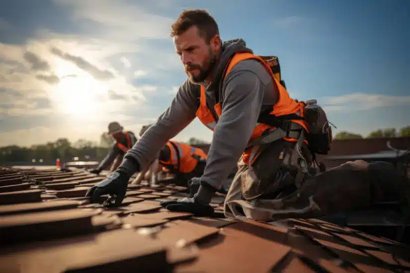 Réfection, rénovation de toiture dans les Yvelines avec M Techncoicouv, gros plan sur des liteaux et un écran sous toiture